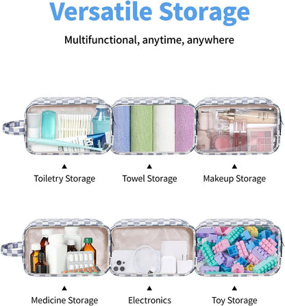 Clear Toiletry Bags for Traveling Women Men, Clear Travel Bags for Toiletries Makeup Bag Cosmetic Bag with Zipper, Make Up Organizer, Skincare Bag (Mint Green Checkerboard)