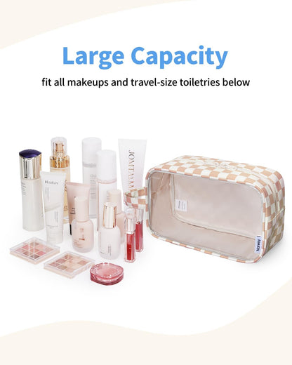 Clear Toiletry Bags for Traveling Women Men, Clear Travel Bags for Toiletries Makeup Bag Cosmetic Bag with Zipper, Make Up Organizer, Skincare Bag (Mint Green Checkerboard)