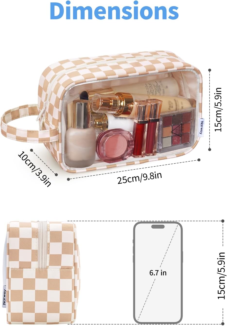 Clear Toiletry Bags for Traveling Women Men, Clear Travel Bags for Toiletries Makeup Bag Cosmetic Bag with Zipper, Make Up Organizer, Skincare Bag (Mint Green Checkerboard)