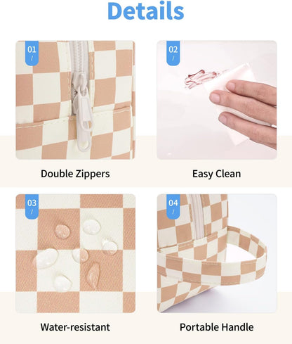 Clear Toiletry Bags for Traveling Women Men, Clear Travel Bags for Toiletries Makeup Bag Cosmetic Bag with Zipper, Make Up Organizer, Skincare Bag (Mint Green Checkerboard)