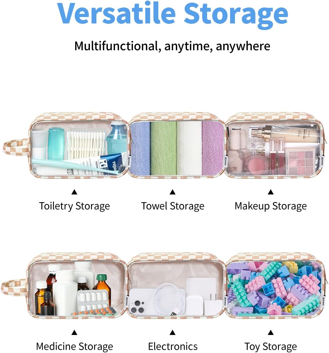 Clear Toiletry Bags for Traveling Women Men, Clear Travel Bags for Toiletries Makeup Bag Cosmetic Bag with Zipper, Make Up Organizer, Skincare Bag (Mint Green Checkerboard)