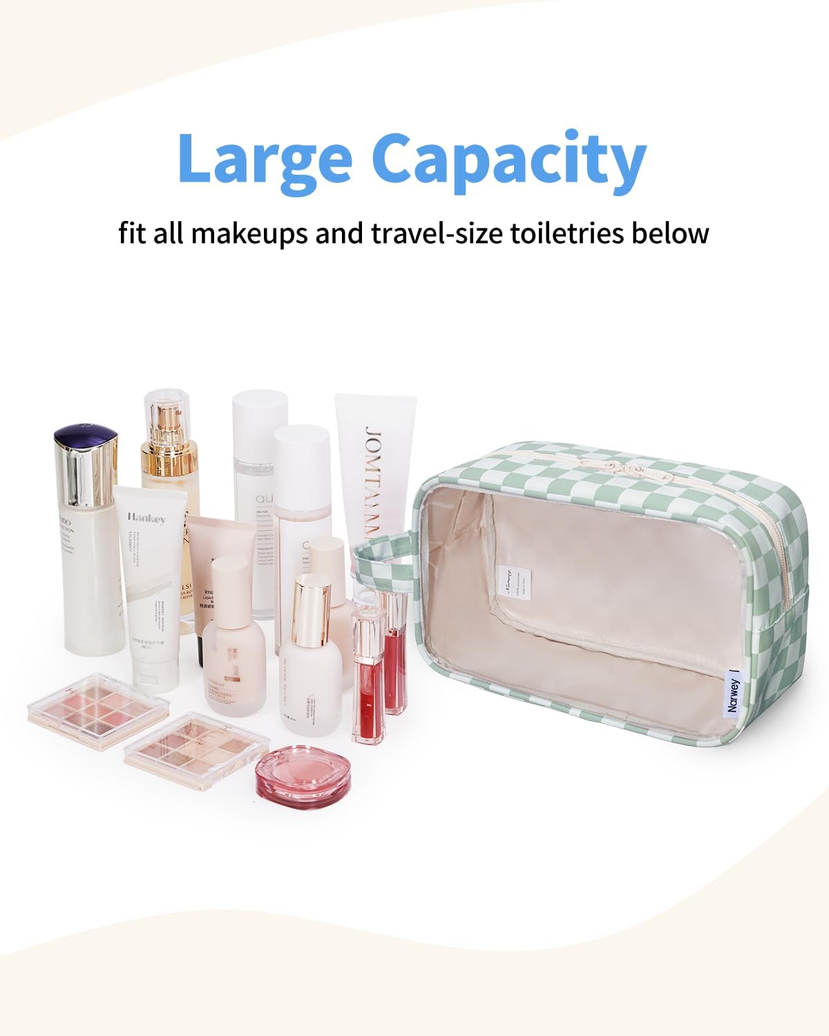 Clear Toiletry Bags for Traveling Women Men, Clear Travel Bags for Toiletries Makeup Bag Cosmetic Bag with Zipper, Make Up Organizer, Skincare Bag (Mint Green Checkerboard)