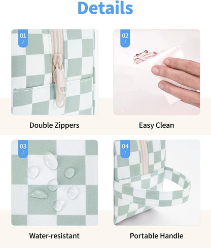 Clear Toiletry Bags for Traveling Women Men, Clear Travel Bags for Toiletries Makeup Bag Cosmetic Bag with Zipper, Make Up Organizer, Skincare Bag (Mint Green Checkerboard)