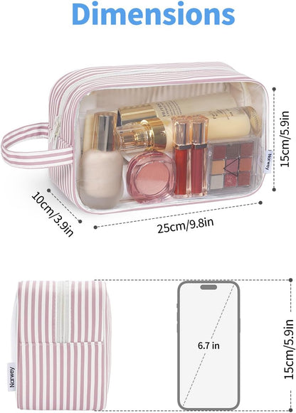 Clear Toiletry Bags for Traveling Women Men, Clear Travel Bags for Toiletries Makeup Bag Cosmetic Bag with Zipper, Make Up Organizer, Skincare Bag (Mint Green Checkerboard)