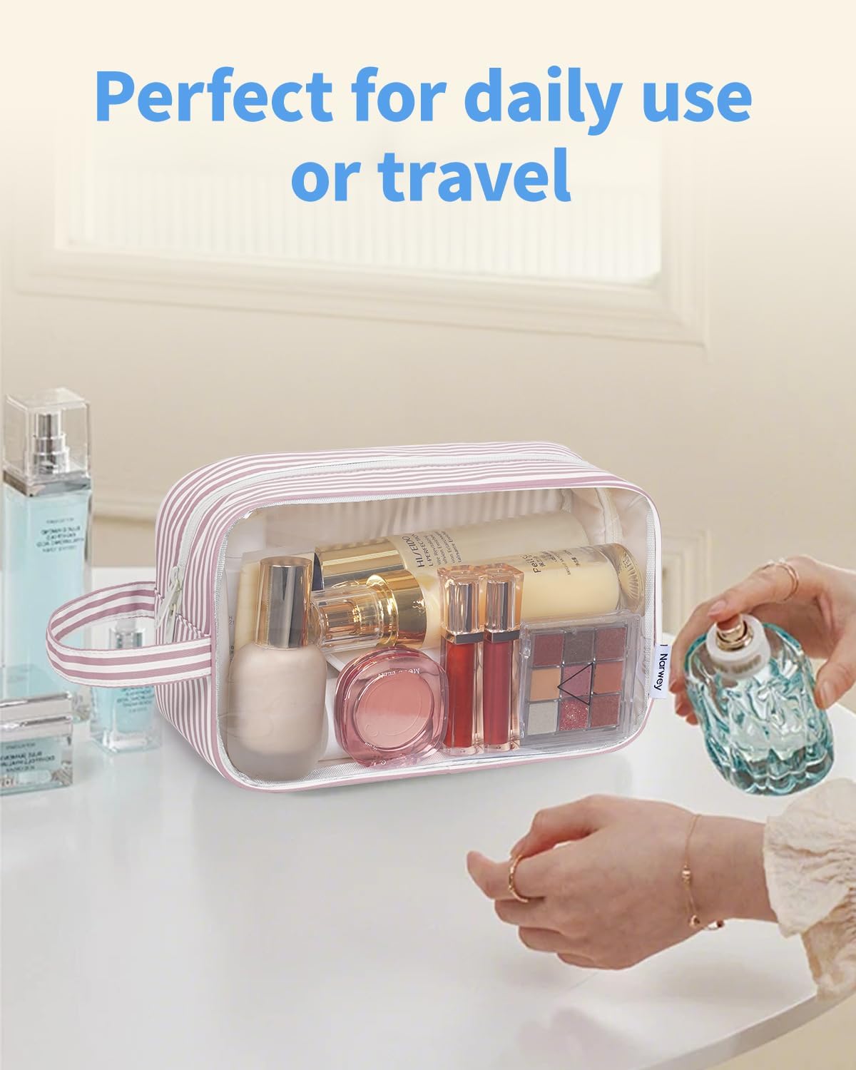 Clear Toiletry Bags for Traveling Women Men, Clear Travel Bags for Toiletries Makeup Bag Cosmetic Bag with Zipper, Make Up Organizer, Skincare Bag (Mint Green Checkerboard)