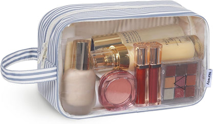 Clear Toiletry Bags for Traveling Women Men, Clear Travel Bags for Toiletries Makeup Bag Cosmetic Bag with Zipper, Make Up Organizer, Skincare Bag (Mint Green Checkerboard)