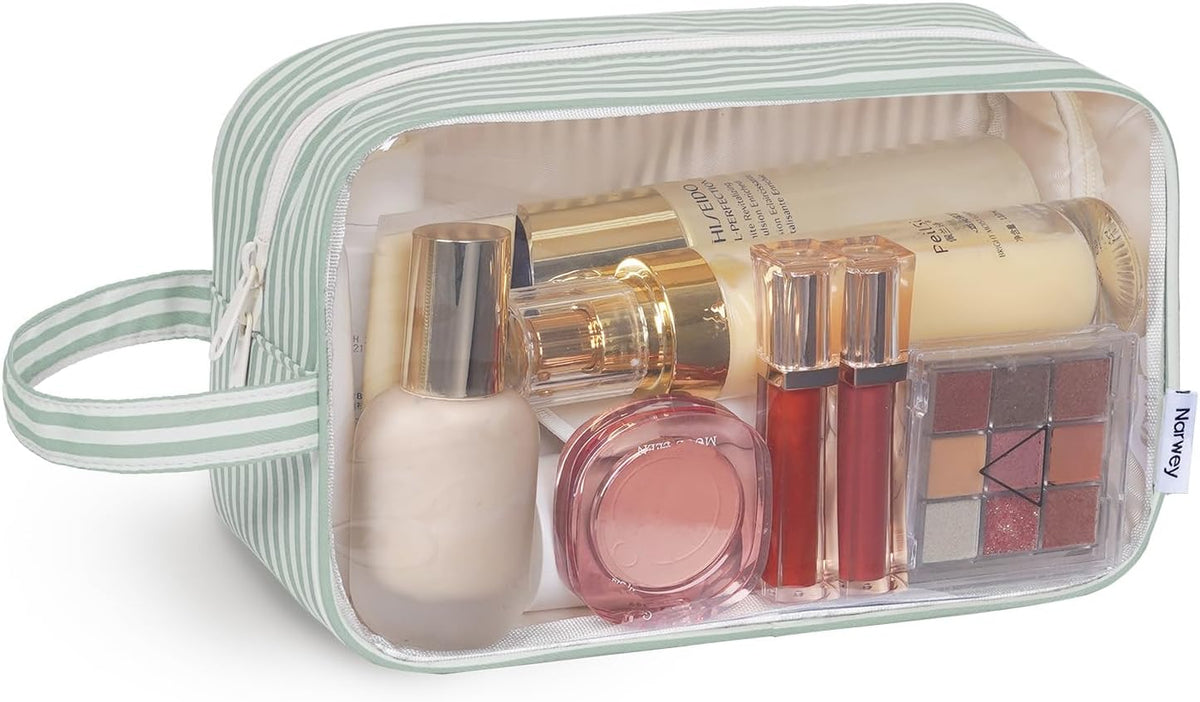 Clear Toiletry Bags for Traveling Women Men, Clear Travel Bags for Toiletries Makeup Bag Cosmetic Bag with Zipper, Make Up Organizer, Skincare Bag (Mint Green Checkerboard)