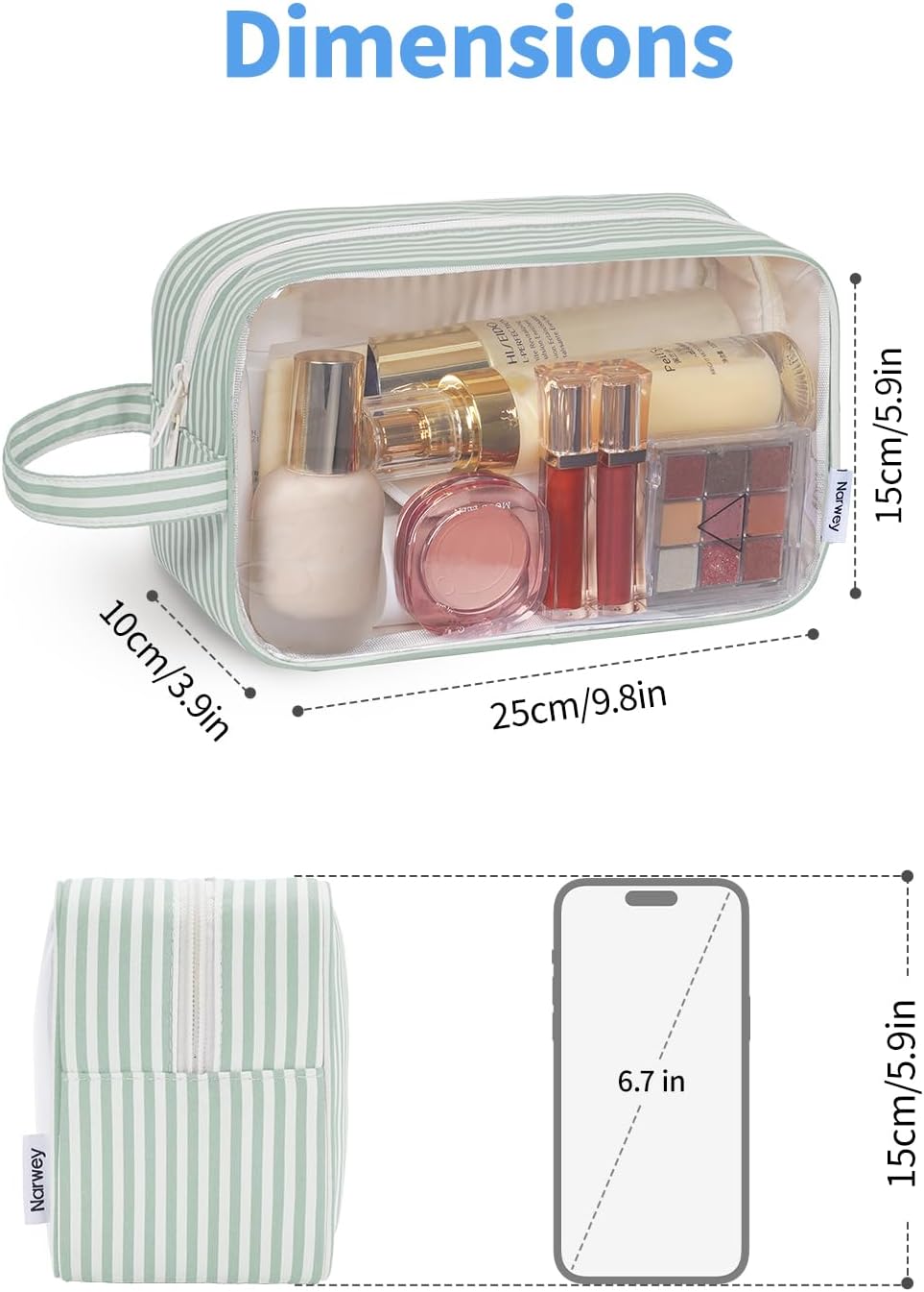 Clear Toiletry Bags for Traveling Women Men, Clear Travel Bags for Toiletries Makeup Bag Cosmetic Bag with Zipper, Make Up Organizer, Skincare Bag (Mint Green Checkerboard)