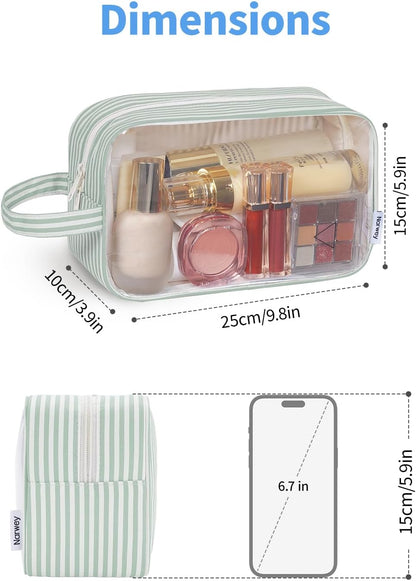 Clear Toiletry Bags for Traveling Women Men, Clear Travel Bags for Toiletries Makeup Bag Cosmetic Bag with Zipper, Make Up Organizer, Skincare Bag (Mint Green Checkerboard)