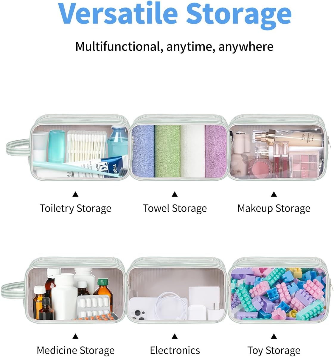 Clear Toiletry Bags for Traveling Women Men, Clear Travel Bags for Toiletries Makeup Bag Cosmetic Bag with Zipper, Make Up Organizer, Skincare Bag (Mint Green Checkerboard)