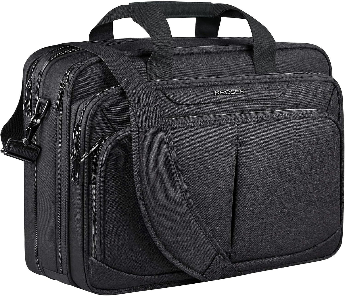 Laptop Bag Expandable Lightweight Briefcase for 17.3" Laptop Premium Business Work Bag Water-Repellent Messenger Bag for Travel/Women/Men-Black