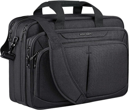 Laptop Bag Expandable Lightweight Briefcase for 17.3" Laptop Premium Business Work Bag Water-Repellent Messenger Bag for Travel/Women/Men-Black