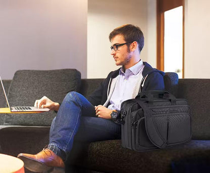 Laptop Bag Expandable Lightweight Briefcase for 17.3" Laptop Premium Business Work Bag Water-Repellent Messenger Bag for Travel/Women/Men-Black