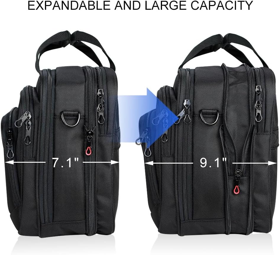 Laptop Bag Expandable Lightweight Briefcase for 17.3" Laptop Premium Business Work Bag Water-Repellent Messenger Bag for Travel/Women/Men-Black
