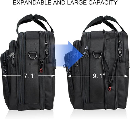 Laptop Bag Expandable Lightweight Briefcase for 17.3" Laptop Premium Business Work Bag Water-Repellent Messenger Bag for Travel/Women/Men-Black