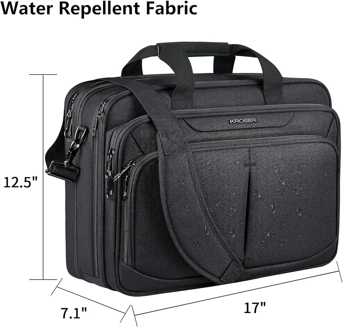 Laptop Bag Expandable Lightweight Briefcase for 17.3" Laptop Premium Business Work Bag Water-Repellent Messenger Bag for Travel/Women/Men-Black