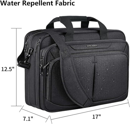 Laptop Bag Expandable Lightweight Briefcase for 17.3" Laptop Premium Business Work Bag Water-Repellent Messenger Bag for Travel/Women/Men-Black