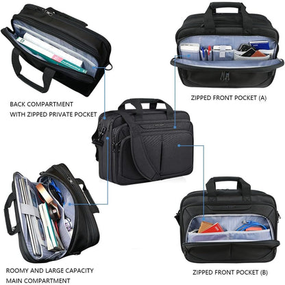 Laptop Bag Expandable Lightweight Briefcase for 17.3" Laptop Premium Business Work Bag Water-Repellent Messenger Bag for Travel/Women/Men-Black