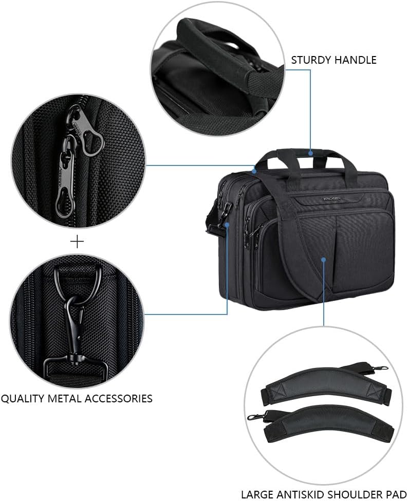 Laptop Bag Expandable Lightweight Briefcase for 17.3" Laptop Premium Business Work Bag Water-Repellent Messenger Bag for Travel/Women/Men-Black