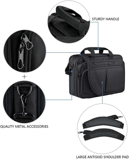 Laptop Bag Expandable Lightweight Briefcase for 17.3" Laptop Premium Business Work Bag Water-Repellent Messenger Bag for Travel/Women/Men-Black