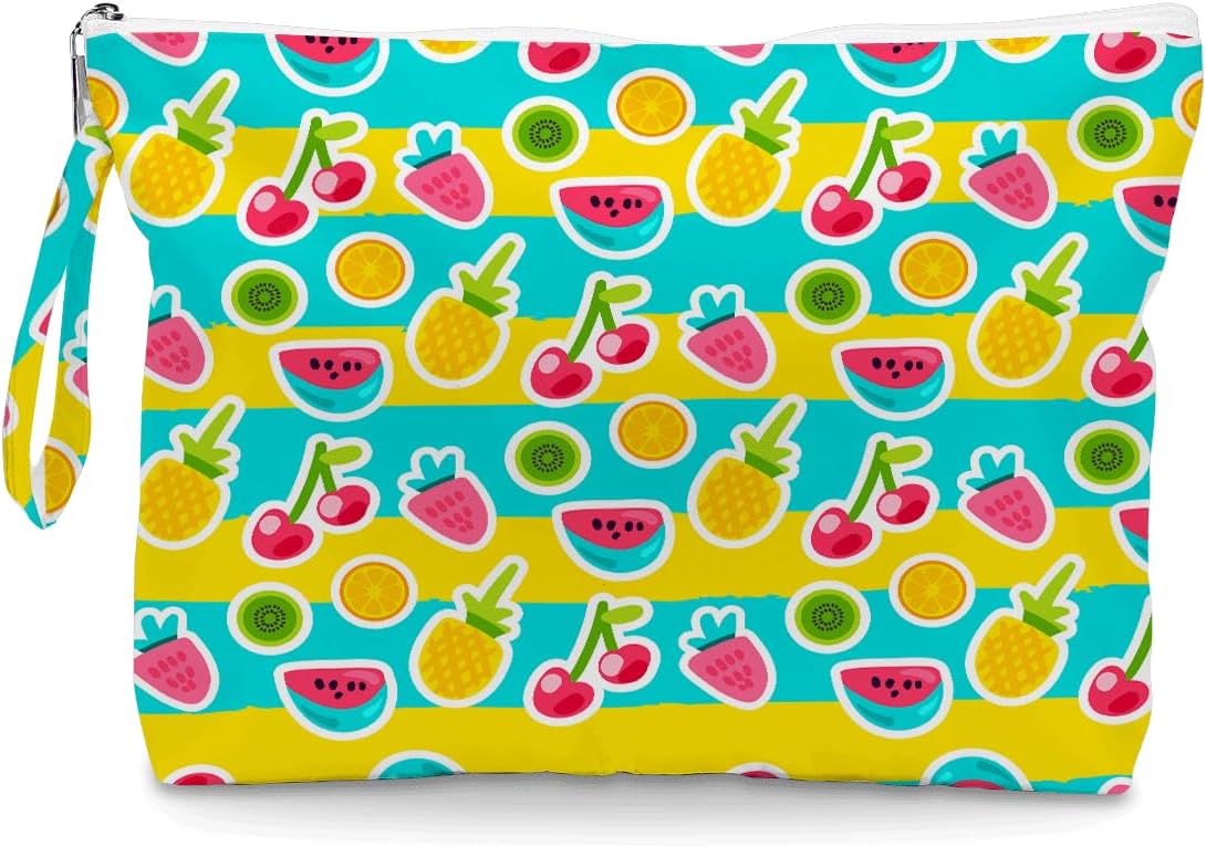 Wet Dry Bag, Wet Bag for Swimsuit, Diaper Sunscreen Large Zipper Pouch Waterproof Pouch, Beach Bags for Women, Cherry and Orange Pattern, Gifts for Ladies Girls Friends Colleagues and Sisters