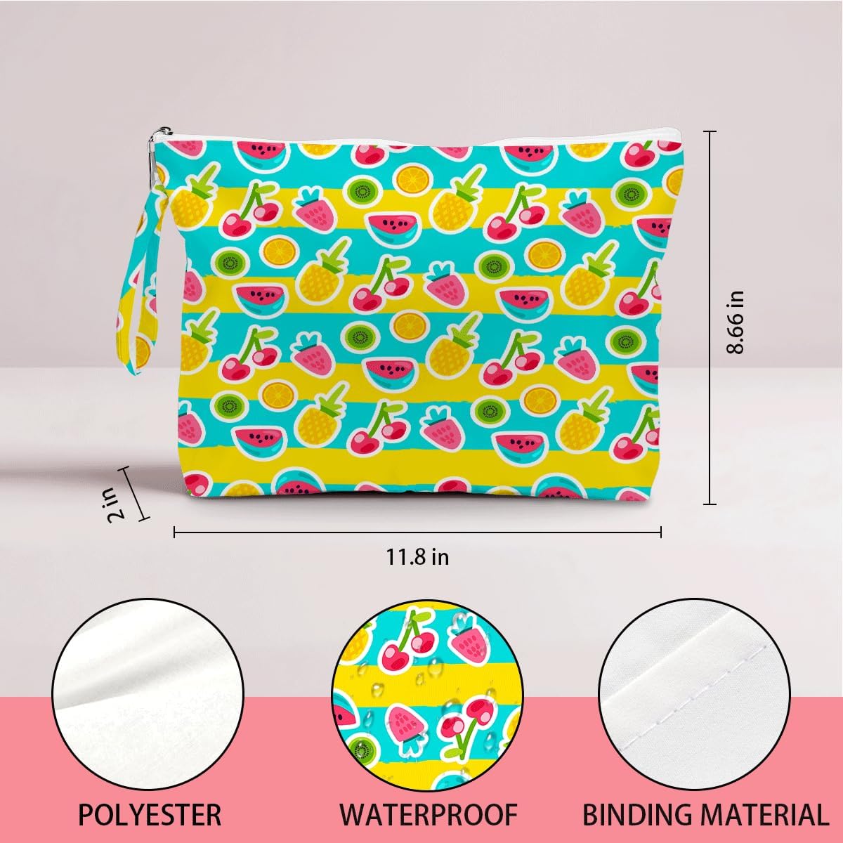 Wet Dry Bag, Wet Bag for Swimsuit, Diaper Sunscreen Large Zipper Pouch Waterproof Pouch, Beach Bags for Women, Cherry and Orange Pattern, Gifts for Ladies Girls Friends Colleagues and Sisters