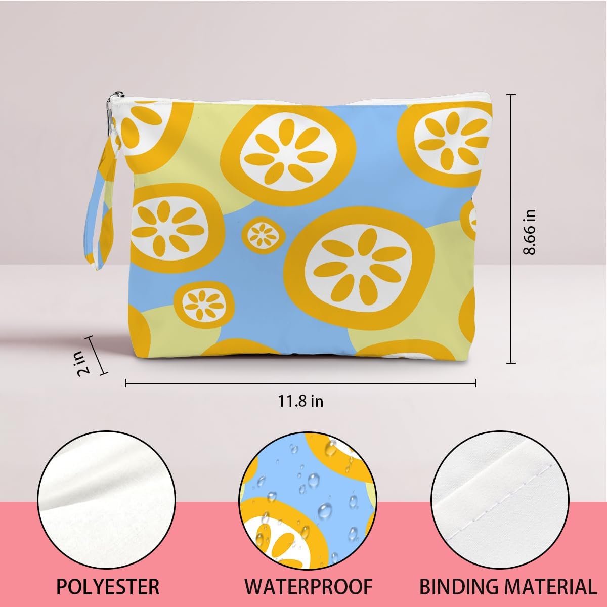 Wet Dry Bag, Wet Bag for Swimsuit, Diaper Sunscreen Large Zipper Pouch Waterproof Pouch, Beach Bags for Women, Cherry and Orange Pattern, Gifts for Ladies Girls Friends Colleagues and Sisters