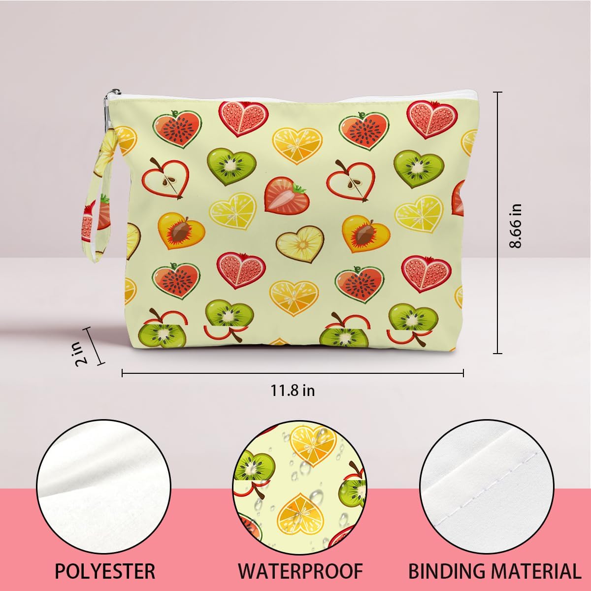 Wet Dry Bag, Wet Bag for Swimsuit, Diaper Sunscreen Large Zipper Pouch Waterproof Pouch, Beach Bags for Women, Cherry and Orange Pattern, Gifts for Ladies Girls Friends Colleagues and Sisters