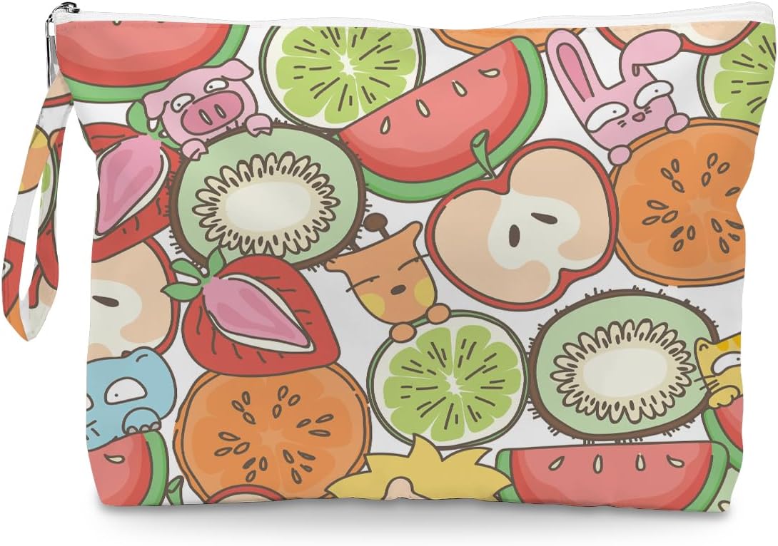 Wet Dry Bag, Wet Bag for Swimsuit, Diaper Sunscreen Large Zipper Pouch Waterproof Pouch, Beach Bags for Women, Cherry and Orange Pattern, Gifts for Ladies Girls Friends Colleagues and Sisters