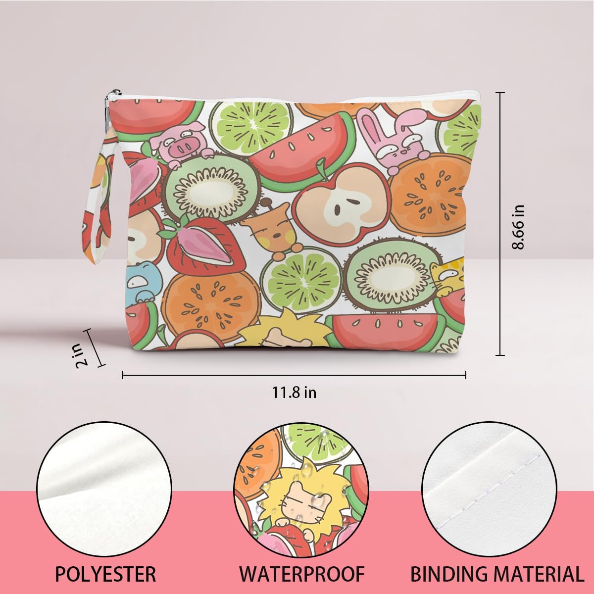 Wet Dry Bag, Wet Bag for Swimsuit, Diaper Sunscreen Large Zipper Pouch Waterproof Pouch, Beach Bags for Women, Cherry and Orange Pattern, Gifts for Ladies Girls Friends Colleagues and Sisters