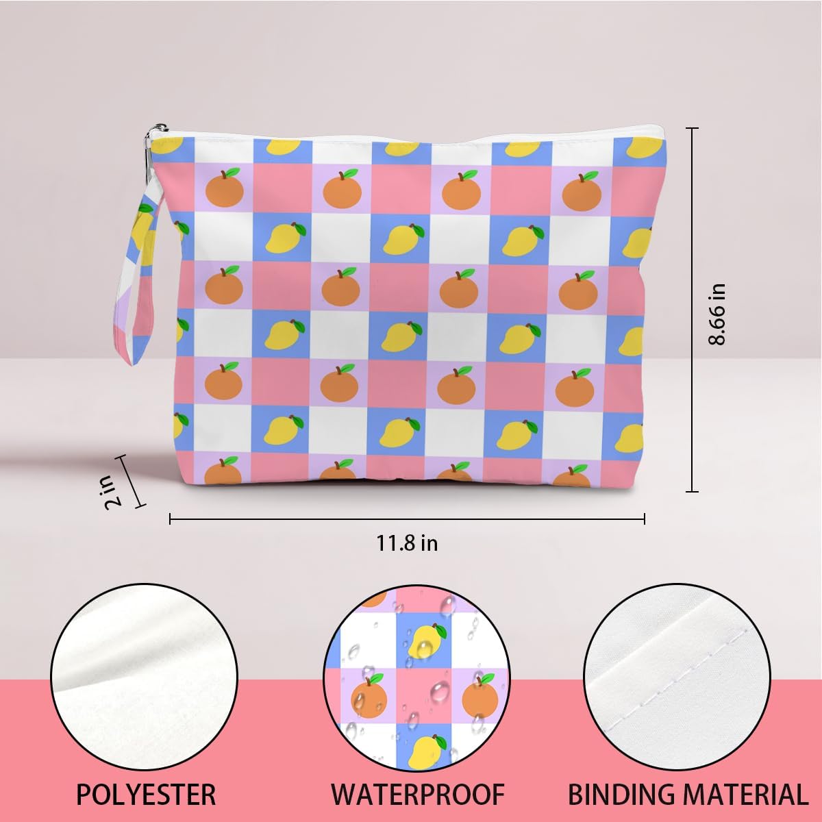 Wet Dry Bag, Wet Bag for Swimsuit, Diaper Sunscreen Large Zipper Pouch Waterproof Pouch, Beach Bags for Women, Cherry and Orange Pattern, Gifts for Ladies Girls Friends Colleagues and Sisters