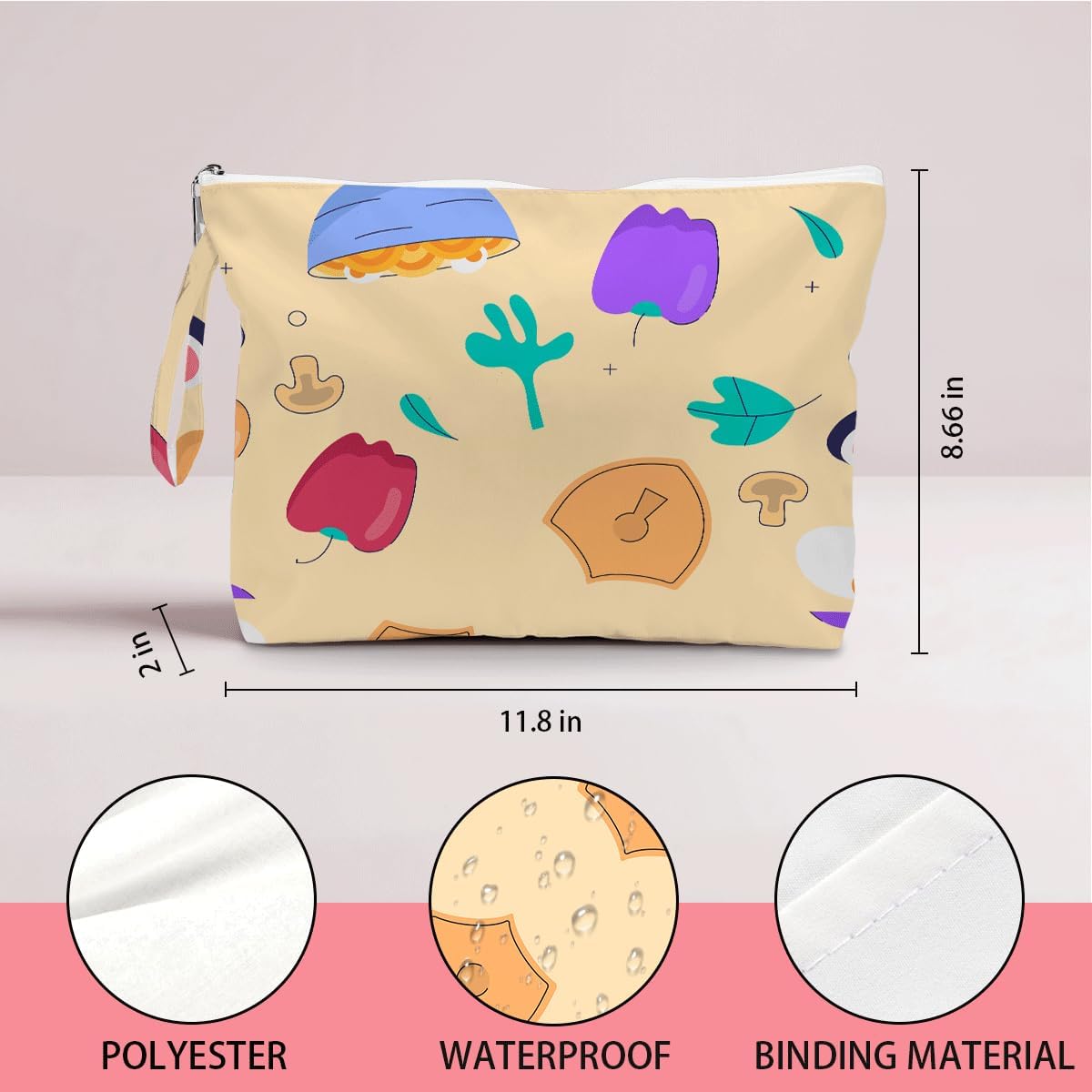 Wet Dry Bag, Wet Bag for Swimsuit, Diaper Sunscreen Large Zipper Pouch Waterproof Pouch, Beach Bags for Women, Cherry and Orange Pattern, Gifts for Ladies Girls Friends Colleagues and Sisters