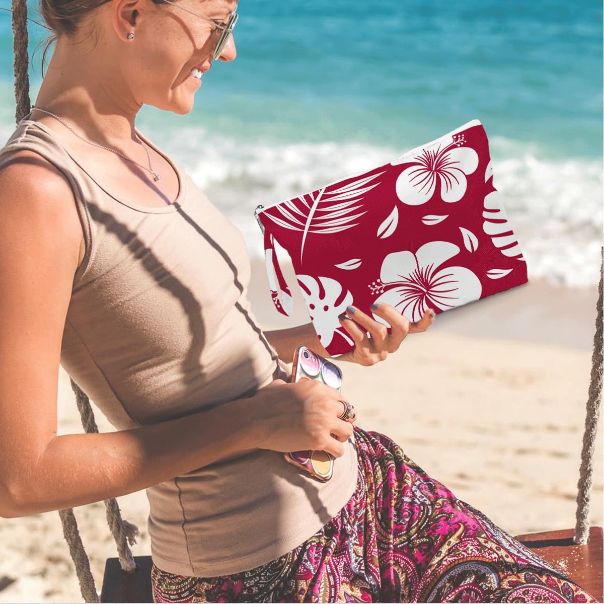 Wet Dry Bag, Wet Bag for Swimsuit, Diaper Sunscreen Large Zipper Pouch Waterproof Pouch, Beach Bags for Women, Cherry and Orange Pattern, Gifts for Ladies Girls Friends Colleagues and Sisters