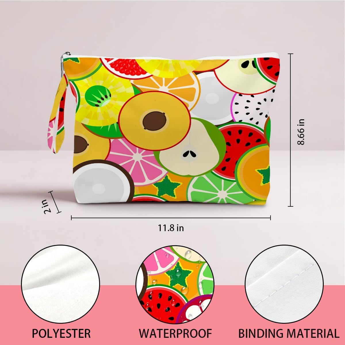 Wet Dry Bag, Wet Bag for Swimsuit, Diaper Sunscreen Large Zipper Pouch Waterproof Pouch, Beach Bags for Women, Cherry and Orange Pattern, Gifts for Ladies Girls Friends Colleagues and Sisters