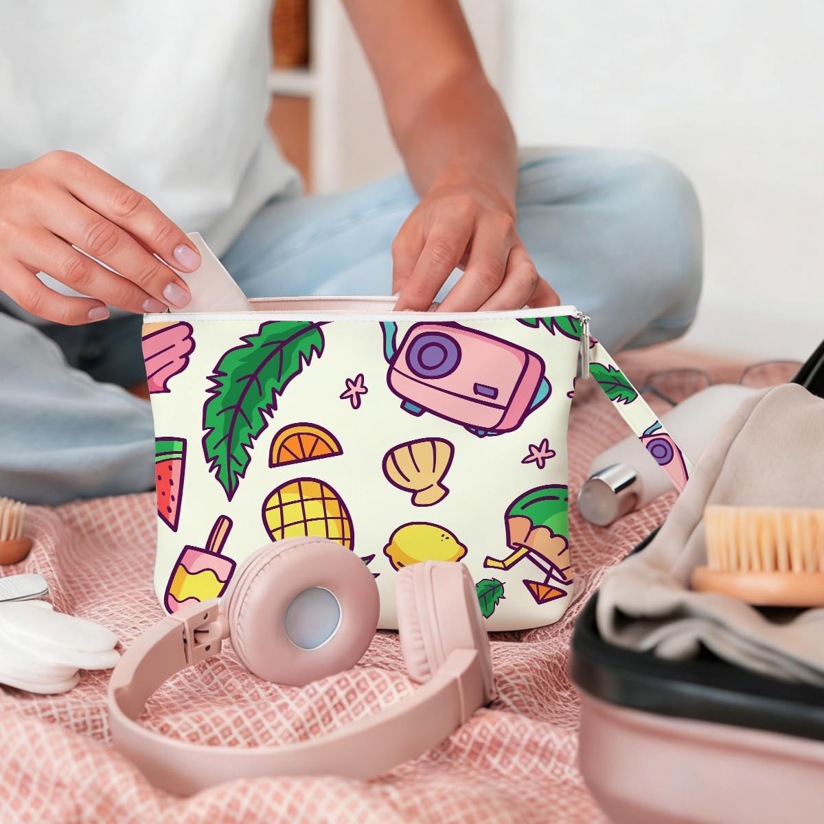Wet Dry Bag, Wet Bag for Swimsuit, Diaper Sunscreen Large Zipper Pouch Waterproof Pouch, Beach Bags for Women, Cherry and Orange Pattern, Gifts for Ladies Girls Friends Colleagues and Sisters