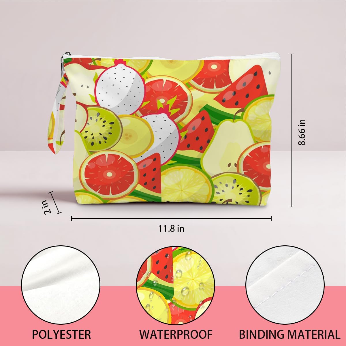 Wet Dry Bag, Wet Bag for Swimsuit, Diaper Sunscreen Large Zipper Pouch Waterproof Pouch, Beach Bags for Women, Cherry and Orange Pattern, Gifts for Ladies Girls Friends Colleagues and Sisters