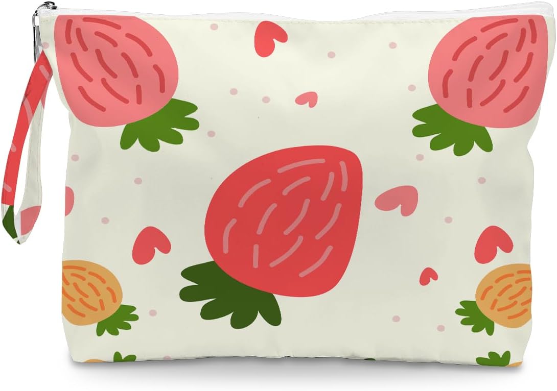 Wet Dry Bag, Wet Bag for Swimsuit, Diaper Sunscreen Large Zipper Pouch Waterproof Pouch, Beach Bags for Women, Cherry and Orange Pattern, Gifts for Ladies Girls Friends Colleagues and Sisters