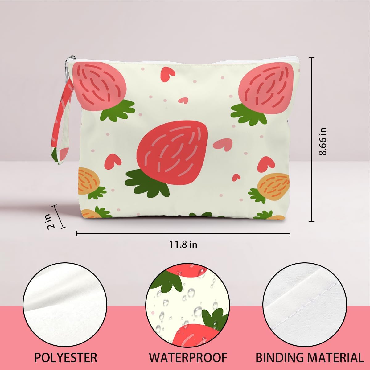 Wet Dry Bag, Wet Bag for Swimsuit, Diaper Sunscreen Large Zipper Pouch Waterproof Pouch, Beach Bags for Women, Cherry and Orange Pattern, Gifts for Ladies Girls Friends Colleagues and Sisters