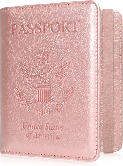 RFID BLOCKING Passport Holder Travel Wallet - Premium PU Leather Cover Passport book with Card Holder, Pen Slot, Keep Organization, and Travel Essentials for Women and Men, Blossom