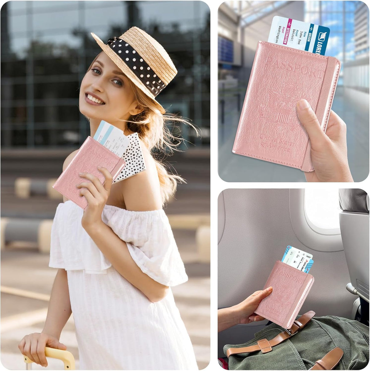 RFID BLOCKING Passport Holder Travel Wallet - Premium PU Leather Cover Passport book with Card Holder, Pen Slot, Keep Organization, and Travel Essentials for Women and Men, Blossom