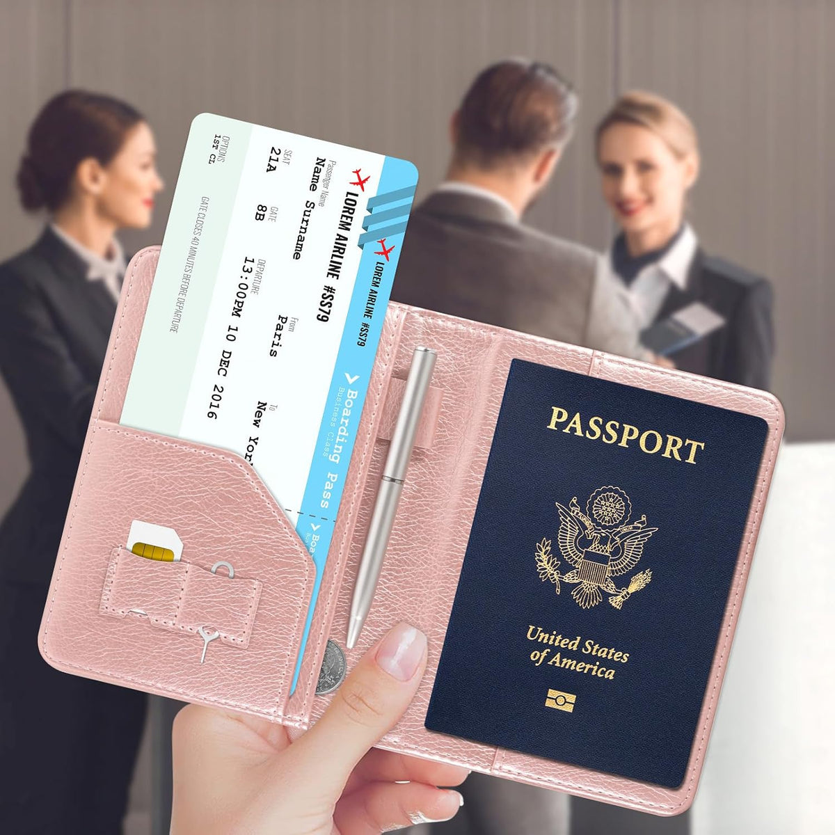 RFID BLOCKING Passport Holder Travel Wallet - Premium PU Leather Cover Passport book with Card Holder, Pen Slot, Keep Organization, and Travel Essentials for Women and Men, Blossom