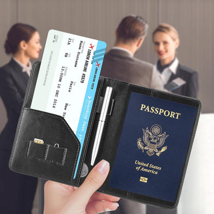 RFID BLOCKING Passport Holder Travel Wallet - Premium PU Leather Cover Passport book with Card Holder, Pen Slot, Keep Organization, and Travel Essentials for Women and Men, Blossom