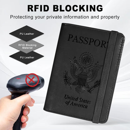 RFID BLOCKING Passport Holder Travel Wallet - Premium PU Leather Cover Passport book with Card Holder, Pen Slot, Keep Organization, and Travel Essentials for Women and Men, Blossom