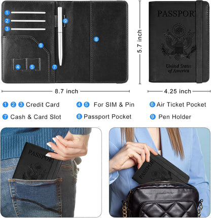 RFID BLOCKING Passport Holder Travel Wallet - Premium PU Leather Cover Passport book with Card Holder, Pen Slot, Keep Organization, and Travel Essentials for Women and Men, Blossom