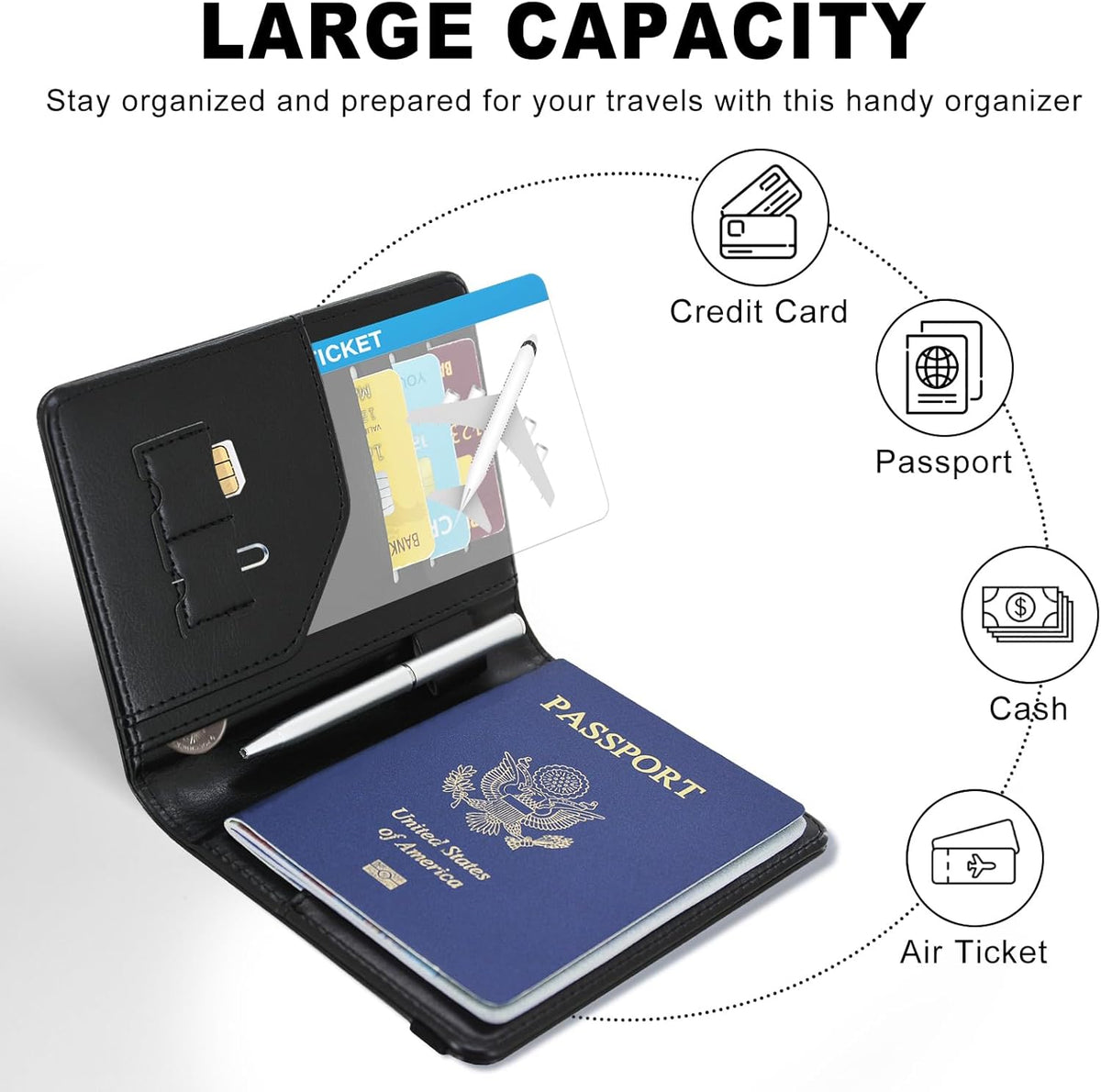 RFID BLOCKING Passport Holder Travel Wallet - Premium PU Leather Cover Passport book with Card Holder, Pen Slot, Keep Organization, and Travel Essentials for Women and Men, Blossom