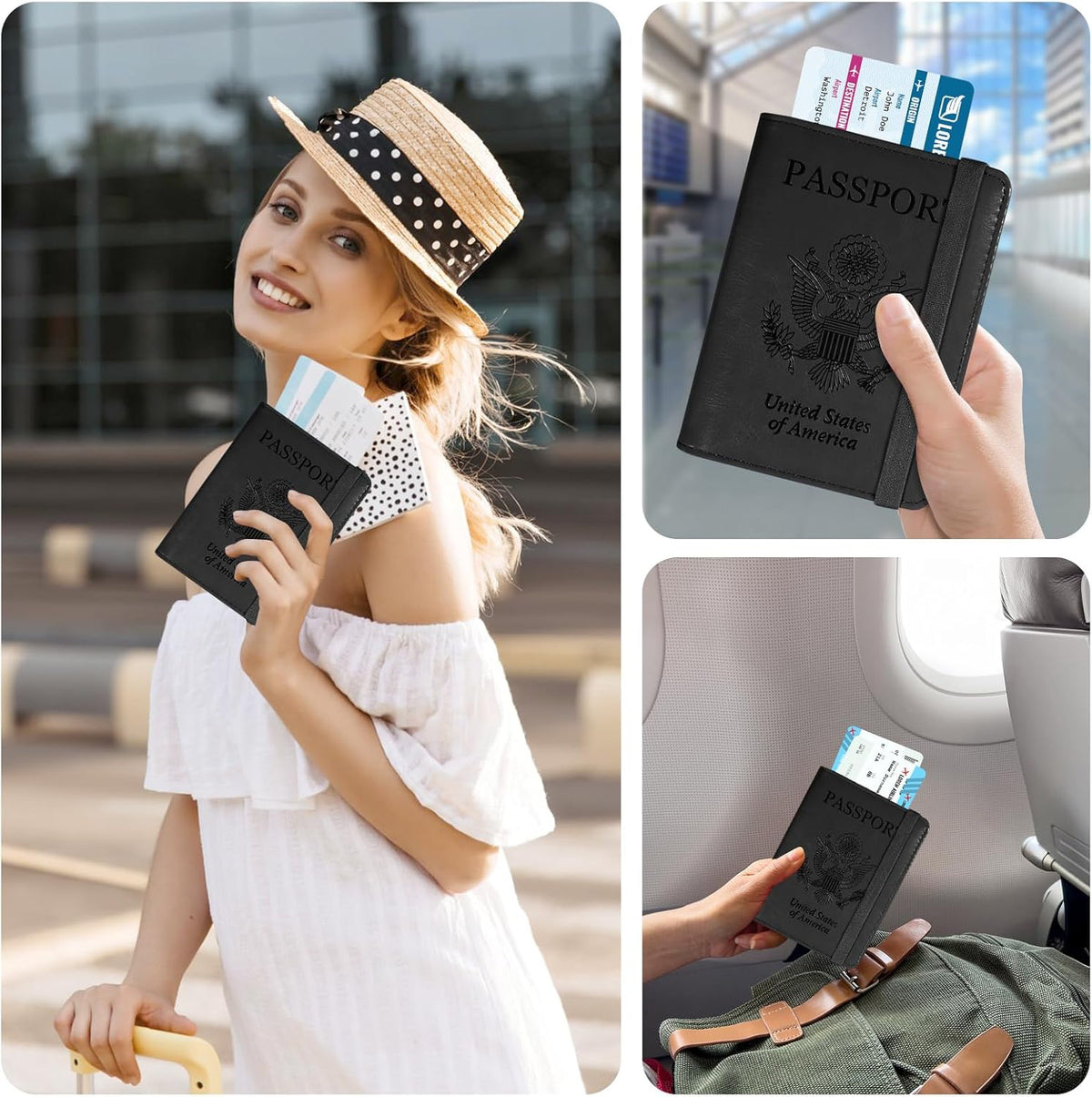 RFID BLOCKING Passport Holder Travel Wallet - Premium PU Leather Cover Passport book with Card Holder, Pen Slot, Keep Organization, and Travel Essentials for Women and Men, Blossom