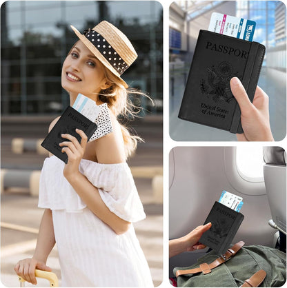 RFID BLOCKING Passport Holder Travel Wallet - Premium PU Leather Cover Passport book with Card Holder, Pen Slot, Keep Organization, and Travel Essentials for Women and Men, Blossom