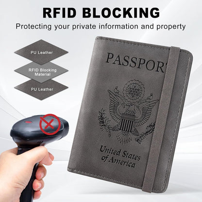 RFID BLOCKING Passport Holder Travel Wallet - Premium PU Leather Cover Passport book with Card Holder, Pen Slot, Keep Organization, and Travel Essentials for Women and Men, Blossom