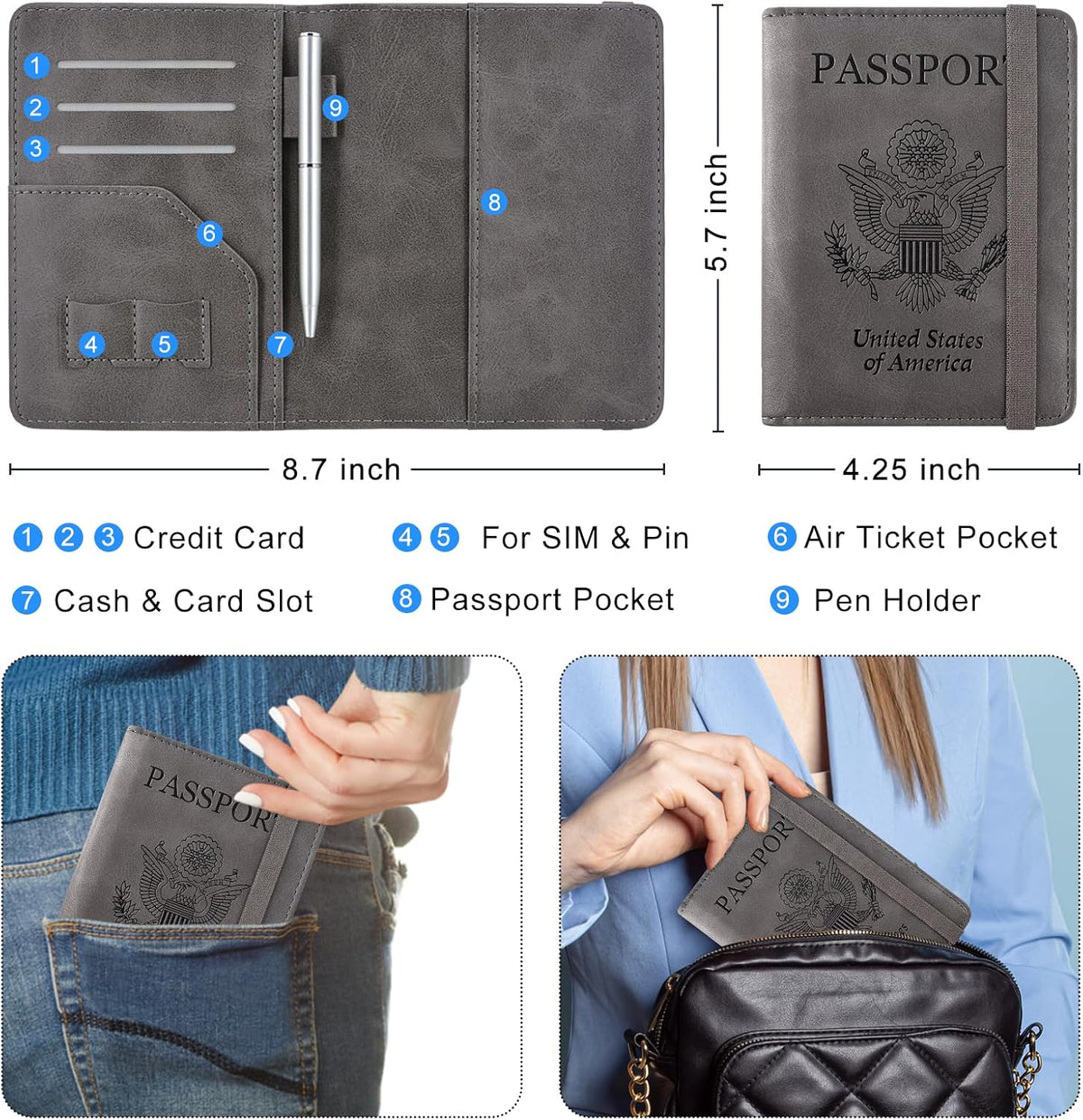 RFID BLOCKING Passport Holder Travel Wallet - Premium PU Leather Cover Passport book with Card Holder, Pen Slot, Keep Organization, and Travel Essentials for Women and Men, Blossom