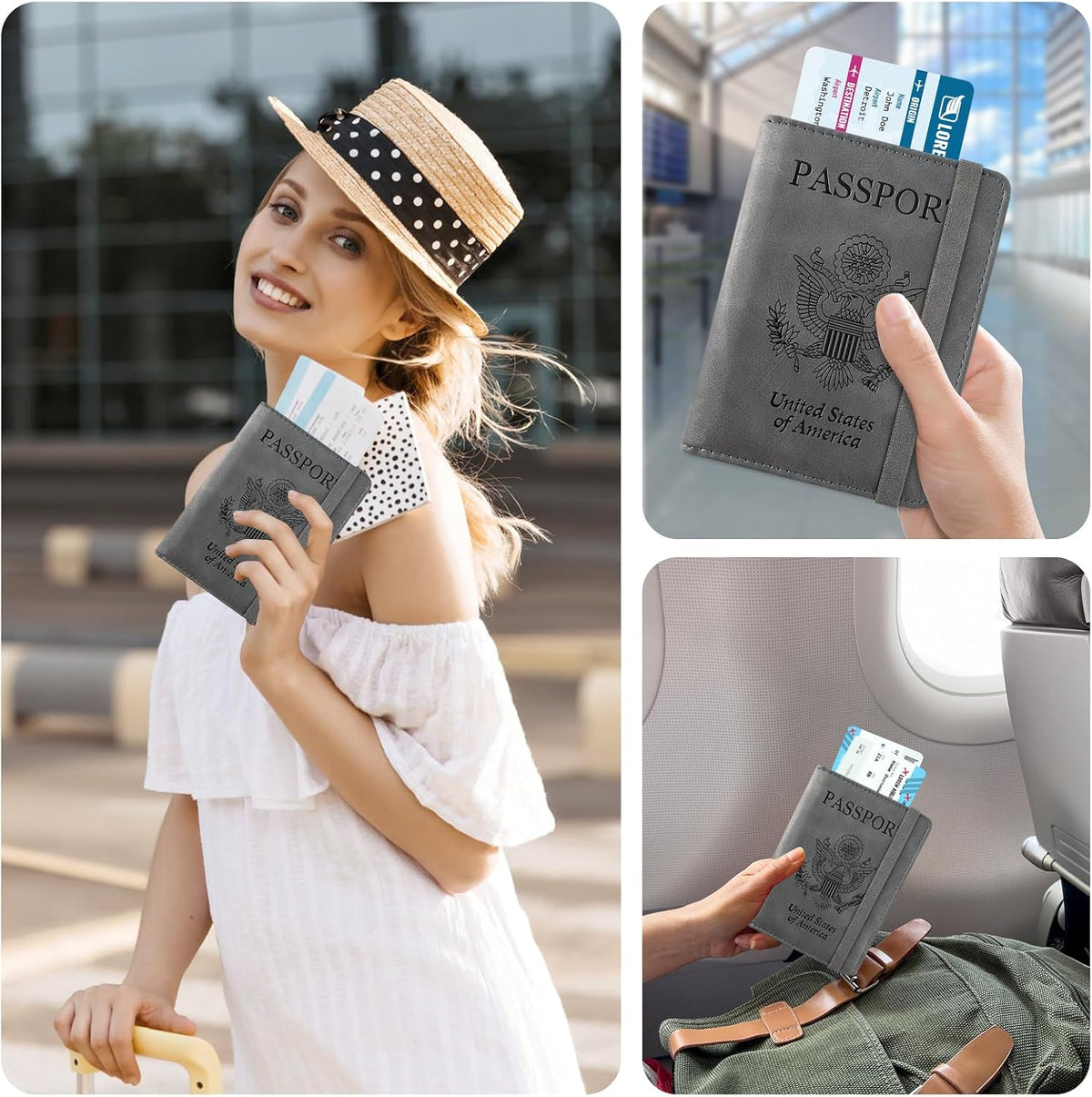 RFID BLOCKING Passport Holder Travel Wallet - Premium PU Leather Cover Passport book with Card Holder, Pen Slot, Keep Organization, and Travel Essentials for Women and Men, Blossom